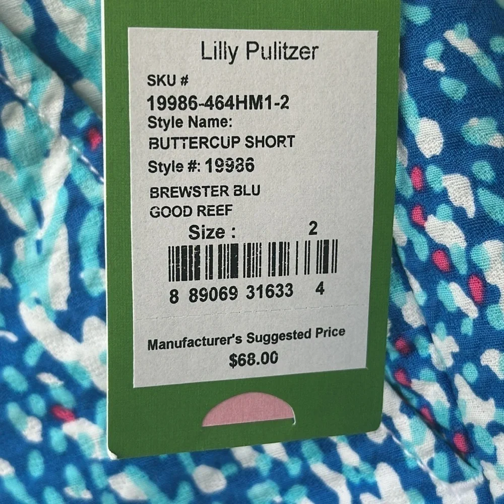 NWT Lilly Pulitzer Buttercup Shorts Brewster Blue Good Reef Scalloped Hem Size 2